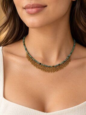 Handmade Faceted Emerald Fringe Necklace